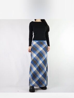 Urban Outfitters Blue Plaid Maxi Skirt